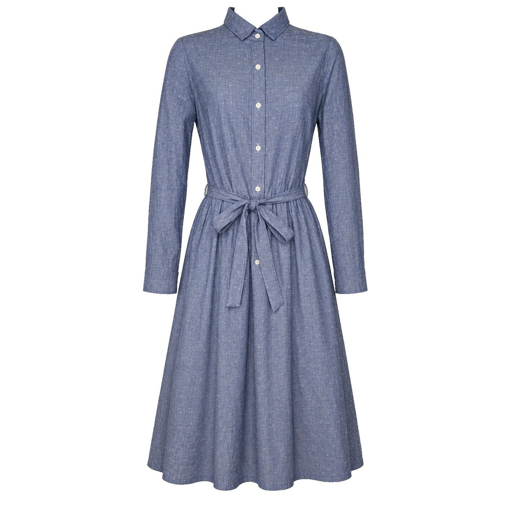 Ann Mashburn Linen Shirt Dress Blue Belted Midi Button Front Women M